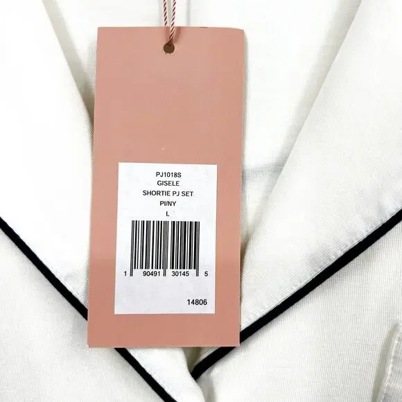 EBERJEY Giselle Short PJ Set Large Pure Ivory Navy Blue Tencel Modal Relaxed NWT - Picture 10 of 13